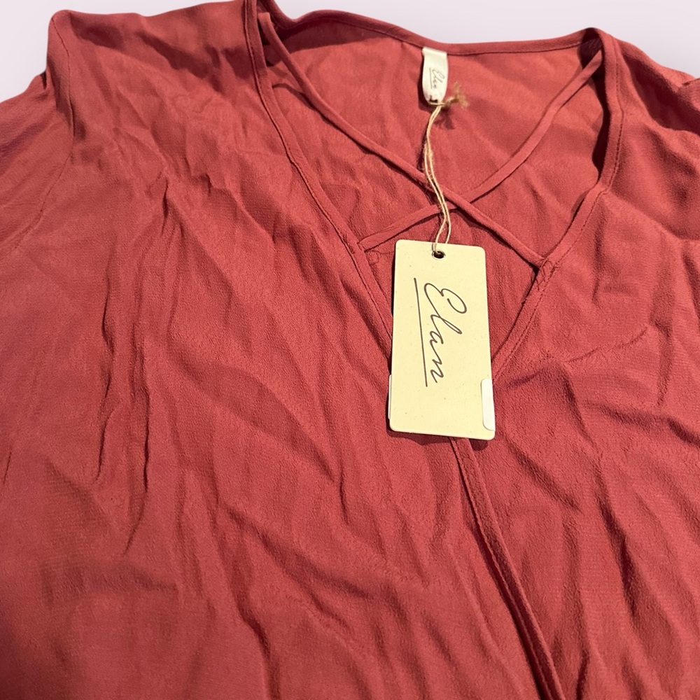 NWT Elan Women's Elegant Burnt Orange Cross Strap Wrap Blouse Size Medium - Picture 5 of 12